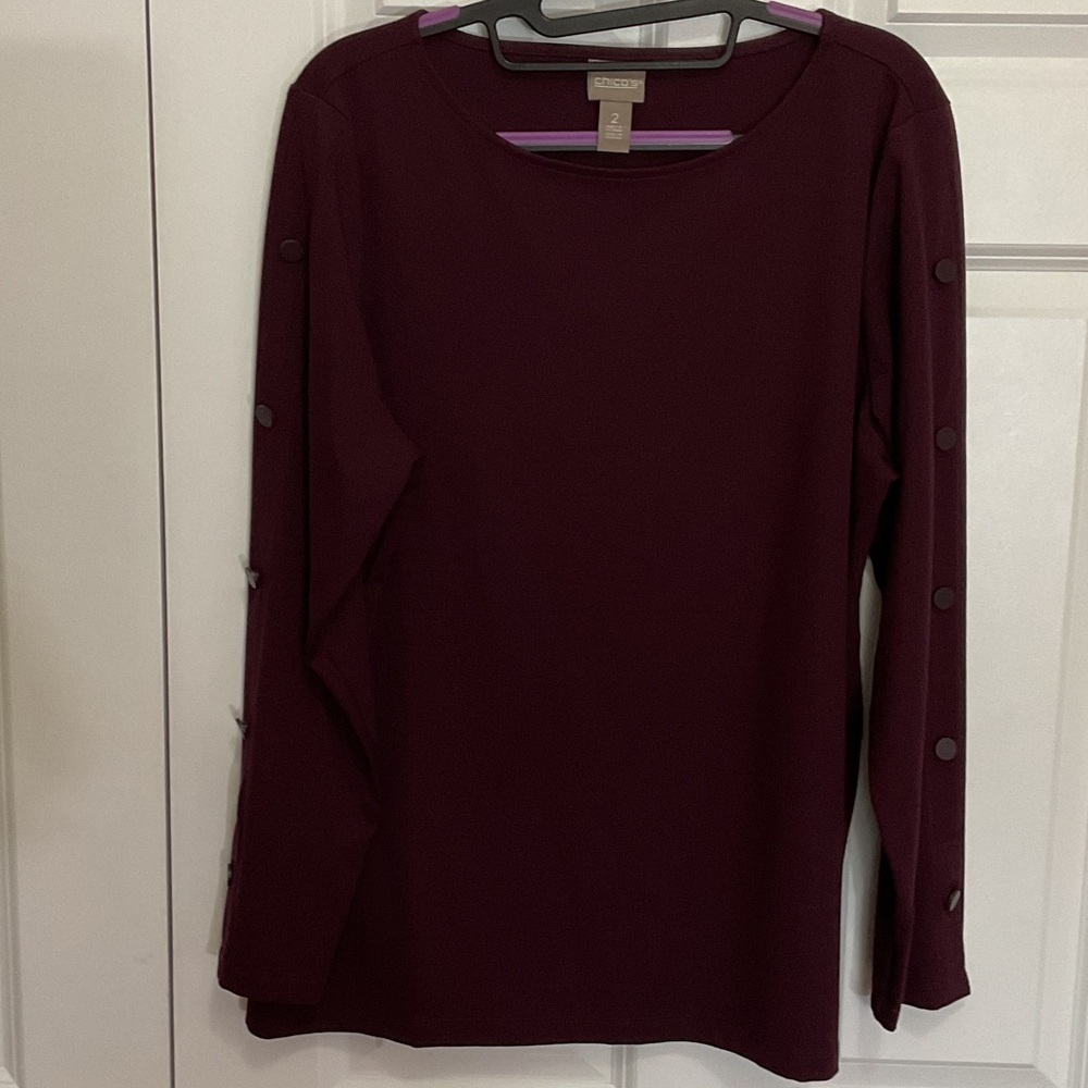 Chico's Deep Burgundy Long Sleeve Top with Button Accents